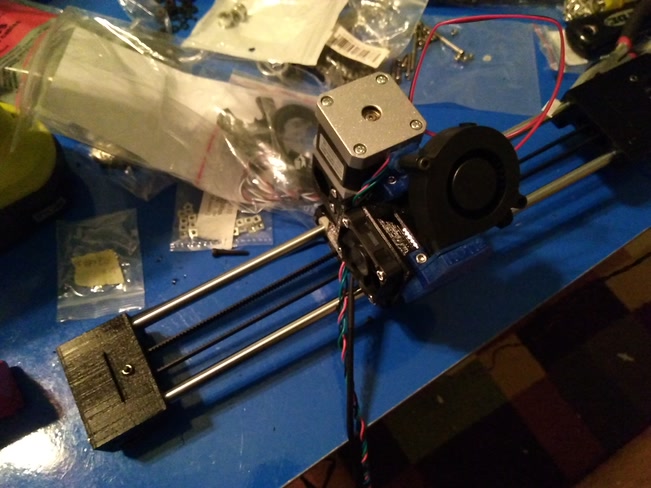 The assembled X-axis (gantry) of the printer.