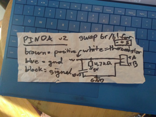 An impromptu schematic of the PINDA temperature sensor daughterboard I had to build out of spare components.