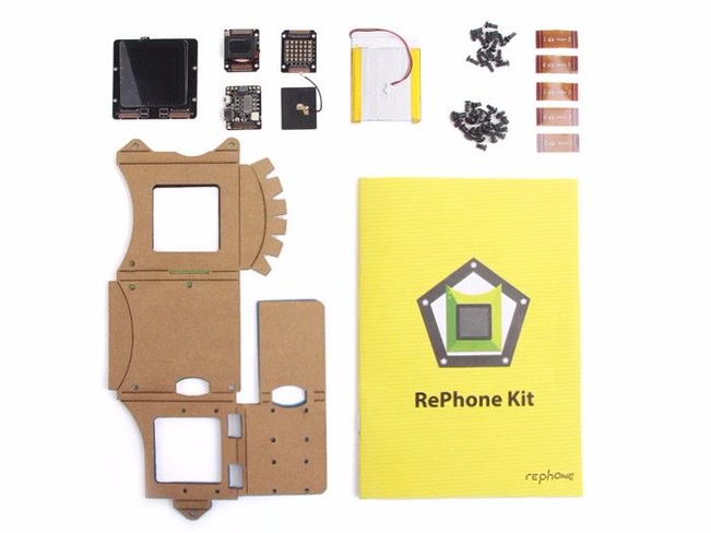 The contents of the RePhone Kit Create from Seeed Studio.